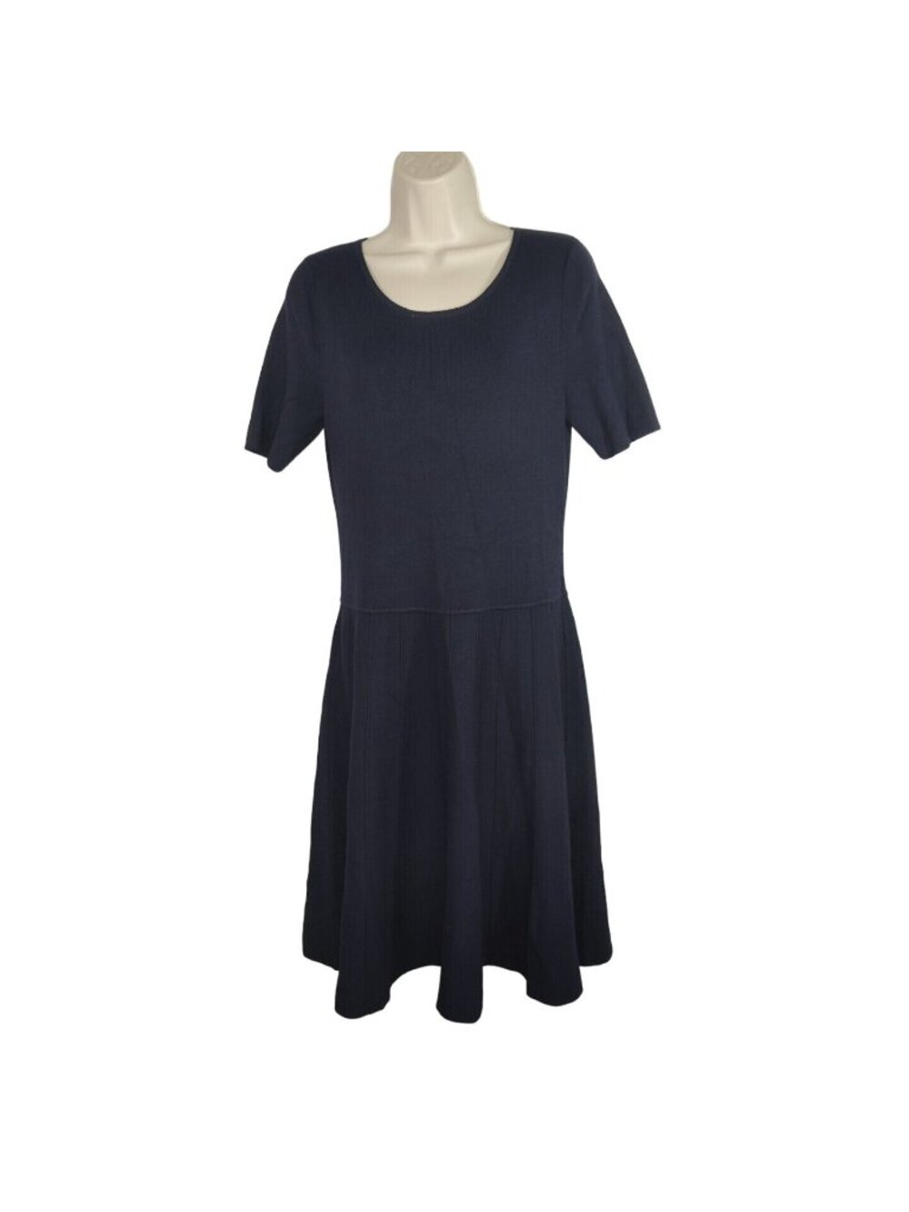 Talbots Blue Fit And Flare Knit Dress Women Size LP Work Casual Short Sleeve - Picture 2 of 7